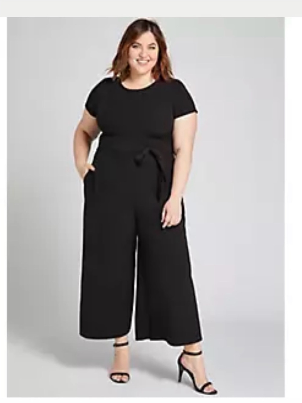 Lane Bryant Plus Size Black Short-Sleeve Wide-Leg Jumpsuit with Waist Tie NWT